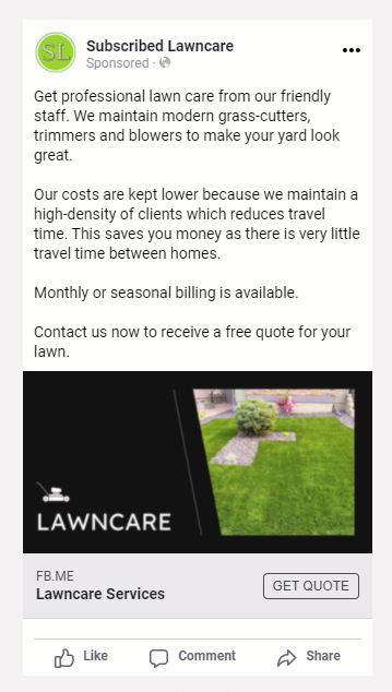 Subscribed Lawn Care Direct Ad 1.0